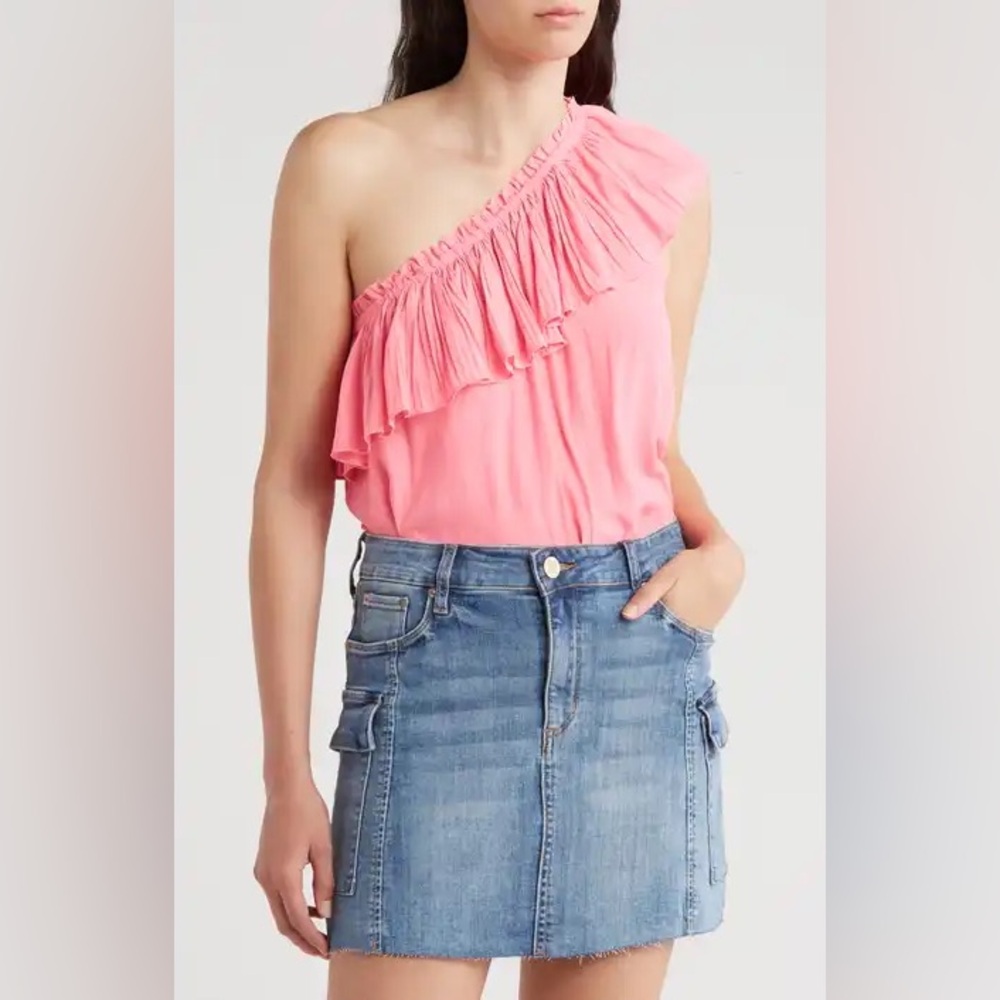 RAMY BROOK $268 PINK RUFFLE ONE-SHOULDER TOP NEW NO TAG